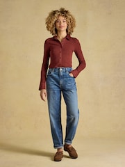 Joules Rust Brown Cotton Rich Long Sleeve Ribbed Jersey Shirt - Image 7 of 9
