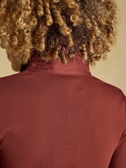 Joules Rust Brown Cotton Rich Long Sleeve Ribbed Jersey Shirt - Image 8 of 9