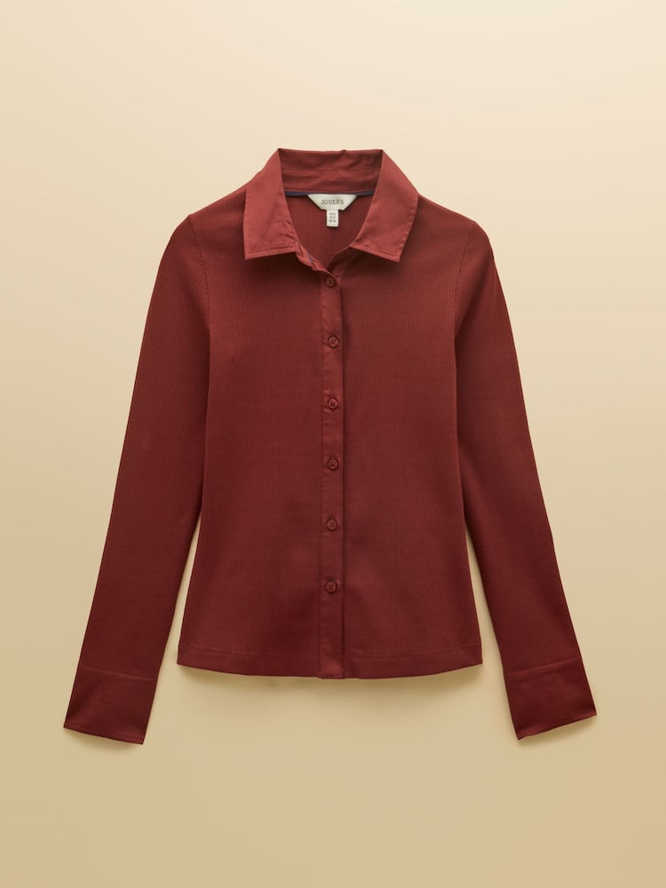 Joules Rust Brown Cotton Rich Long Sleeve Ribbed Jersey Shirt - Image 9 of 9