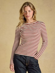 Russet Striped - Joules Sophie Ribbed Fitted T-Shirt - Image 1 of 6