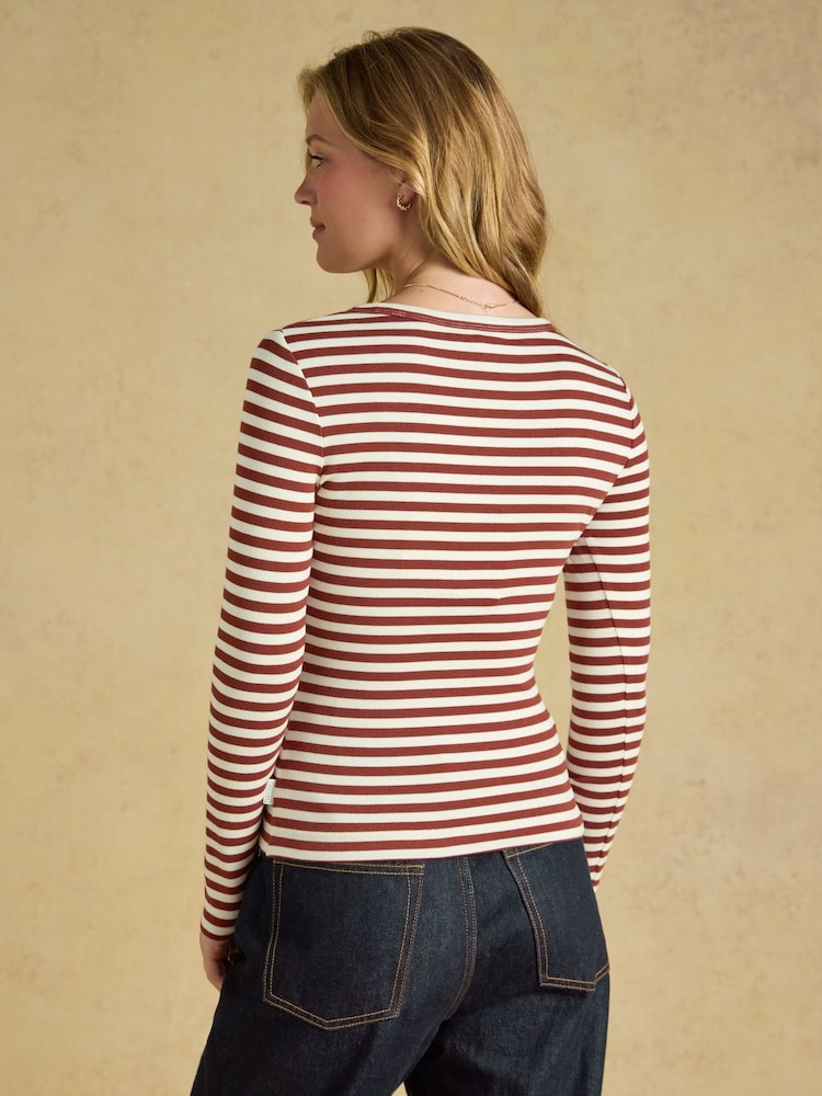 Russet Striped - Joules Sophie Ribbed Fitted T-Shirt - Image 2 of 6