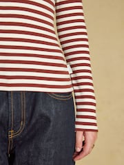 Russet Striped - Joules Sophie Ribbed Fitted T-Shirt - Image 3 of 6