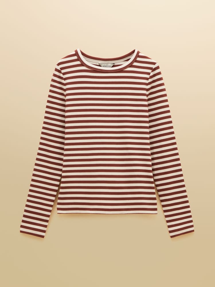 Russet Striped - Joules Sophie Ribbed Fitted T-Shirt - Image 6 of 6