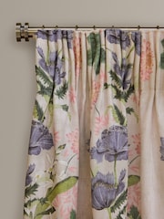 Natural Kew Collection Floral Touch of Linen Pencil Pleat Lined Curtains - Image 1 of 6