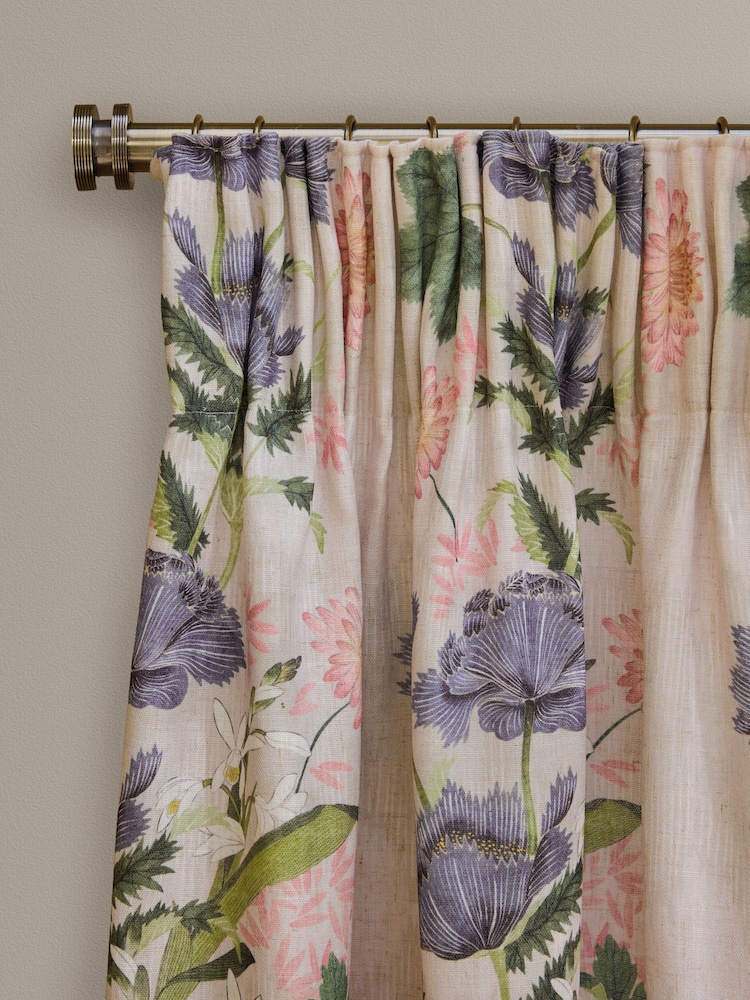 Natural Kew Collection Floral Touch of Linen Pencil Pleat Lined Curtains - Image 1 of 6