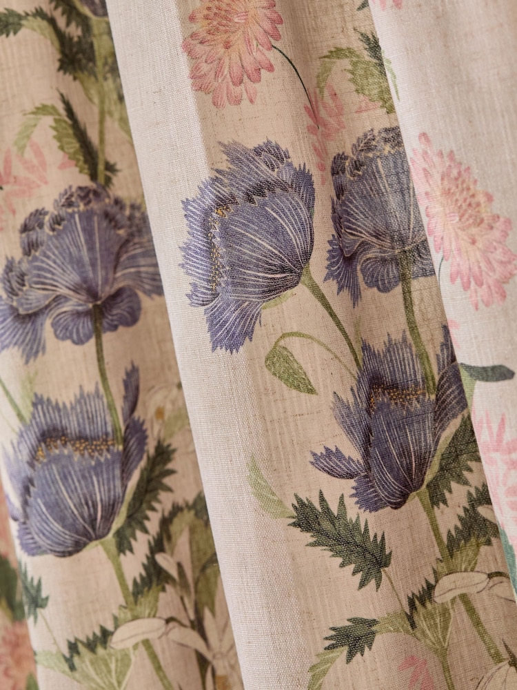 Natural Kew Collection Floral Touch of Linen Pencil Pleat Lined Curtains - Image 6 of 6