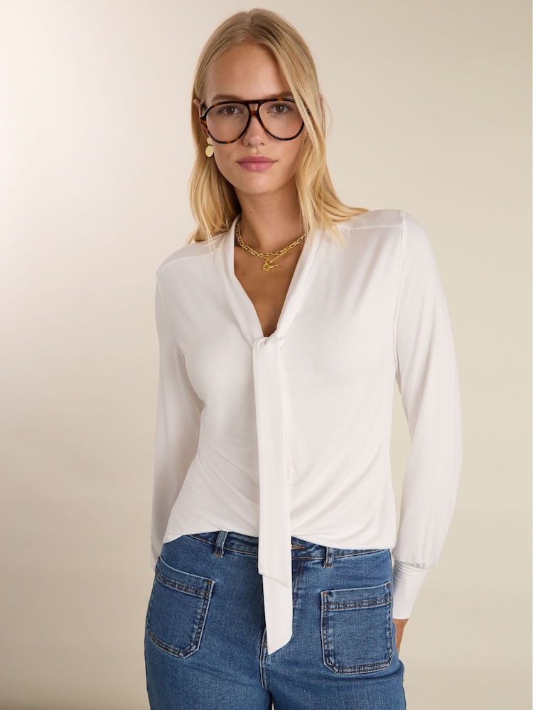 Baukjen Carina Tie Neck White Blouse - Image 1 of 5
