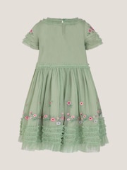 Monsoon Green Floral Embroidered Ruffle Tulle Dress - Image 3 of 4