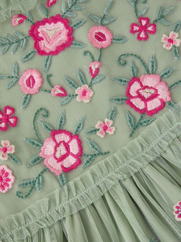 Monsoon Green Floral Embroidered Ruffle Tulle Dress - Image 4 of 4 Monsoon Green Floral Embroidered Ruffle Tulle Dress - Image 4 of 4