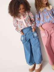 Monsoon Blue Embroidered Pocket Chambray Trousers - Image 1 of 4