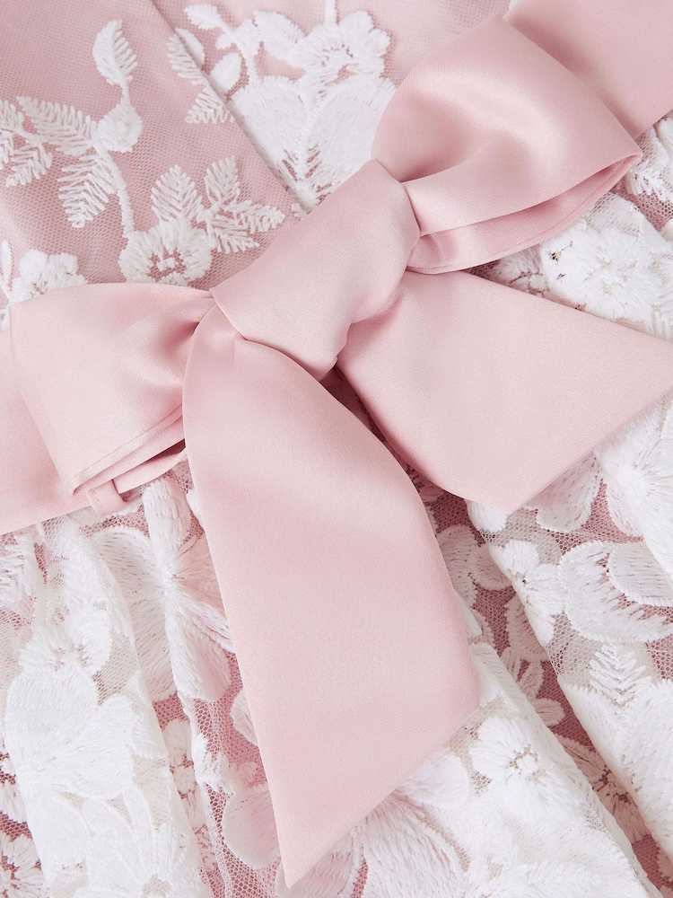 Monsoon Pink Felicity Floral Embroidered Mesh Dress - Image 4 of 4