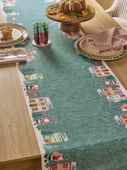 Green Christmas Santa's Village Table Runner - Image 1 of 3