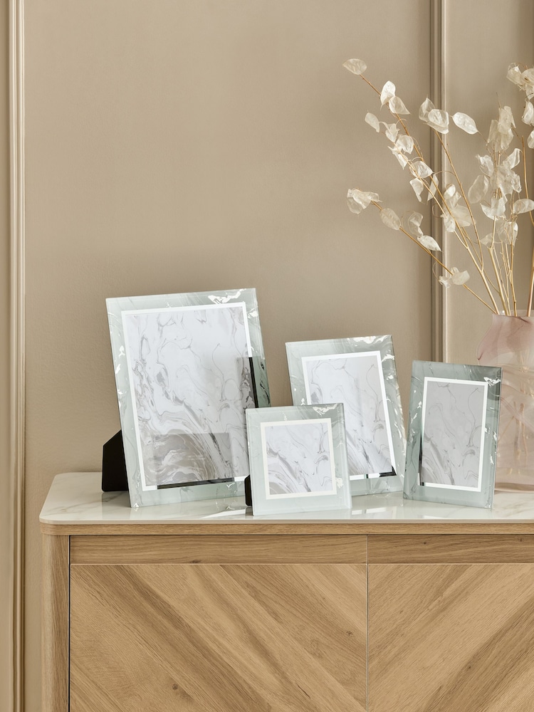 Silver Marble Glass Photo Frame - Image 1 of 5 Silver Marble Glass Photo Frame - Image 1 of 5