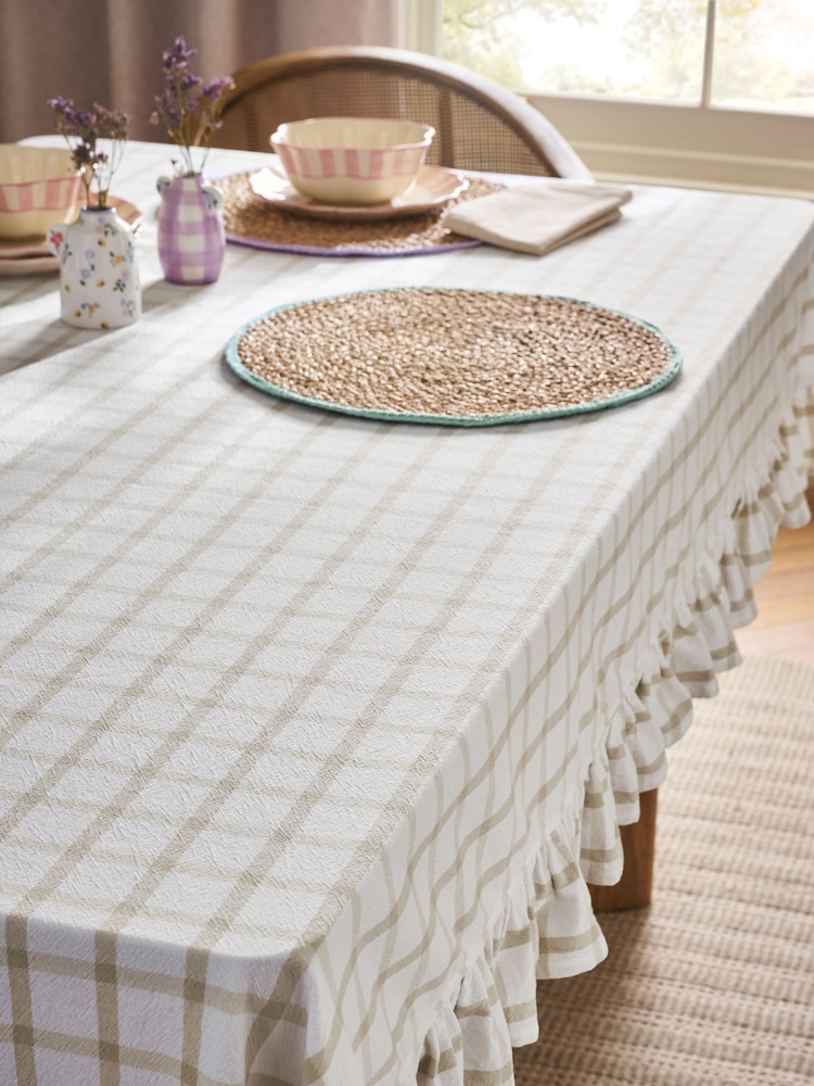 Natural Gingham Check Washed Cotton Table Cloth - Image 1 of 3
