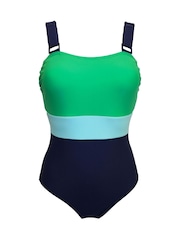 Pour Moi Navy/Green Tall Palm Springs Colour Block Tummy Control Swimsuit - Image 3 of 4