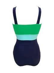 Pour Moi Navy/Green Tall Palm Springs Colour Block Tummy Control Swimsuit - Image 4 of 4