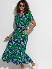 Pour Moi Blue Cotton Slub Midi Shirt Dress - Image 1 of 4