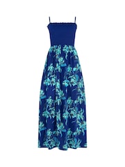 Pour Moi Navy Floral Emma Strapless Shirred Bodice Woven Maxi Beach Dress - Image 3 of 4
