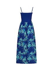 Pour Moi Navy Floral Emma Strapless Shirred Bodice Woven Maxi Beach Dress - Image 4 of 4