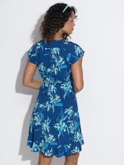 Pour Moi Navy Floral Penny Frill Wrap Woven Beach Dress - Image 2 of 4