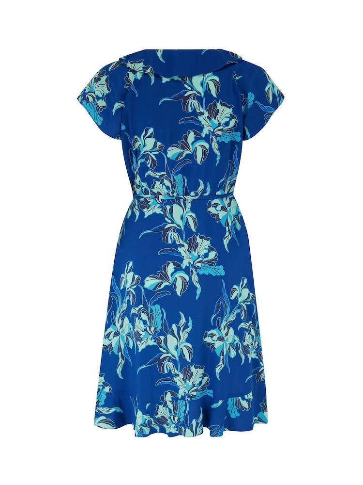 Pour Moi Navy Floral Penny Frill Wrap Woven Beach Dress - Image 4 of 4