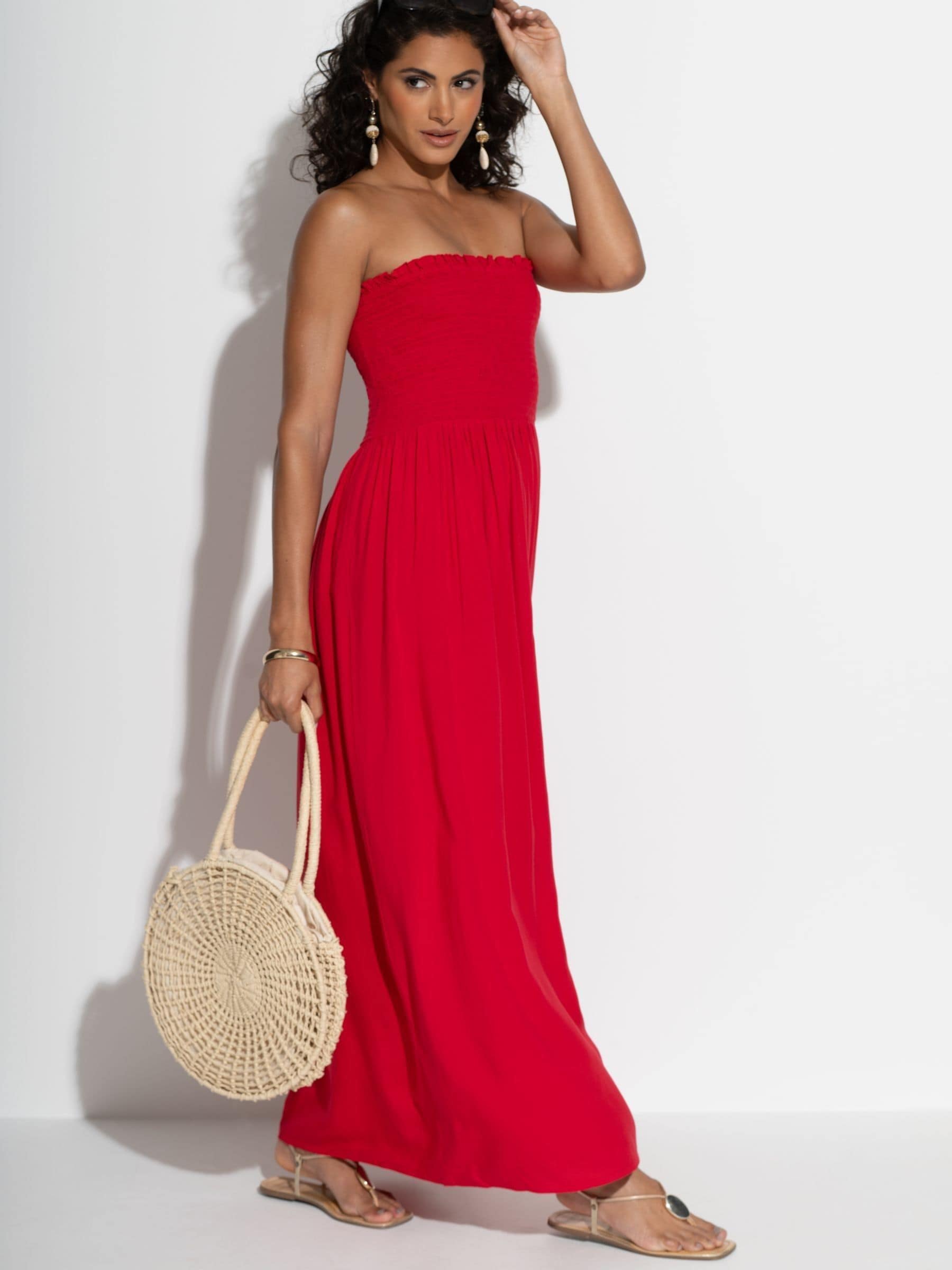 Buy Pour Moi Red Emma Strapless Shirred Bodice Woven Maxi Beach Dress from  Next USA
