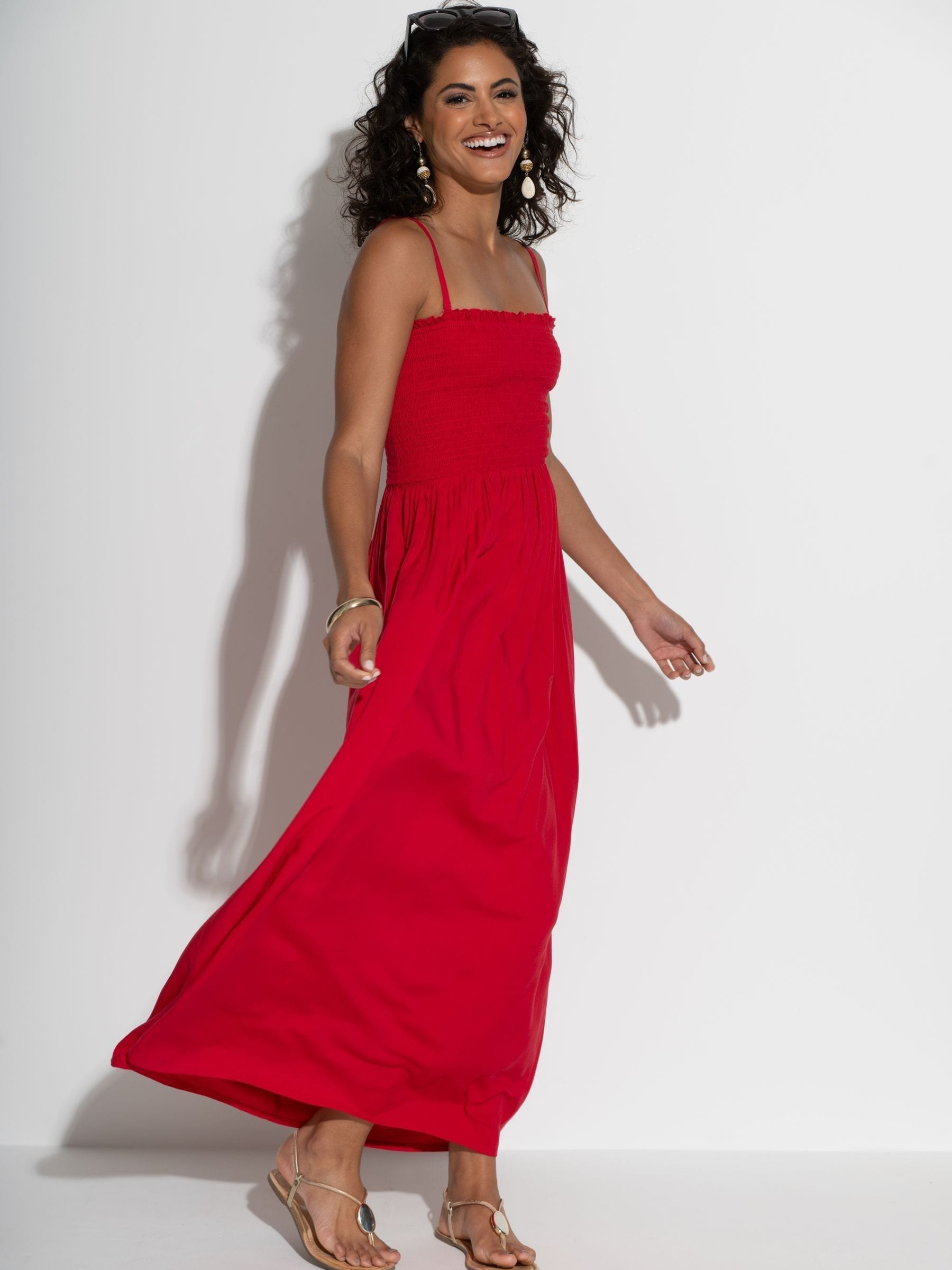red print maxi dress Lady Black Tie - Crimson Blooms - Red Floral Maxi Dress