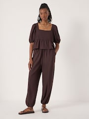 Hush Brown Alva Puff Sleeve Linen Beach Top - Image 2 of 5