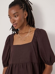 Hush Brown Alva Puff Sleeve Linen Beach Top - Image 3 of 5