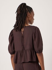 Hush Brown Alva Puff Sleeve Linen Beach Top - Image 4 of 5