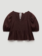 Hush Brown Alva Puff Sleeve Linen Beach Top - Image 5 of 5