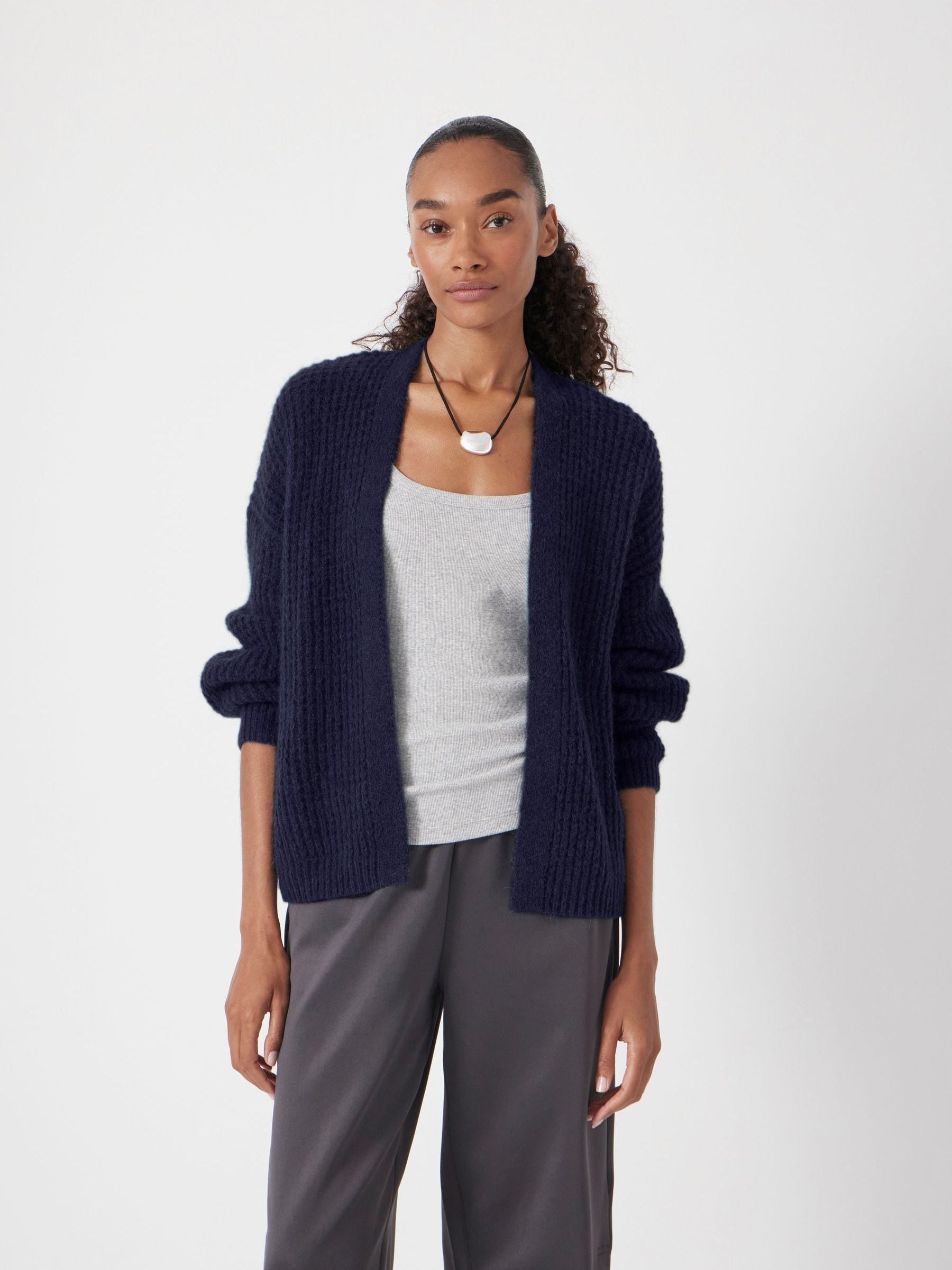 Buy Hush Blue Waffle Stitch Edge to Edge Wool Blend Cardigan from