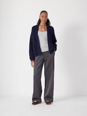 Hush Blue Waffle Stitch Edge to Edge Wool Blend Cardigan - Image 2 of 6