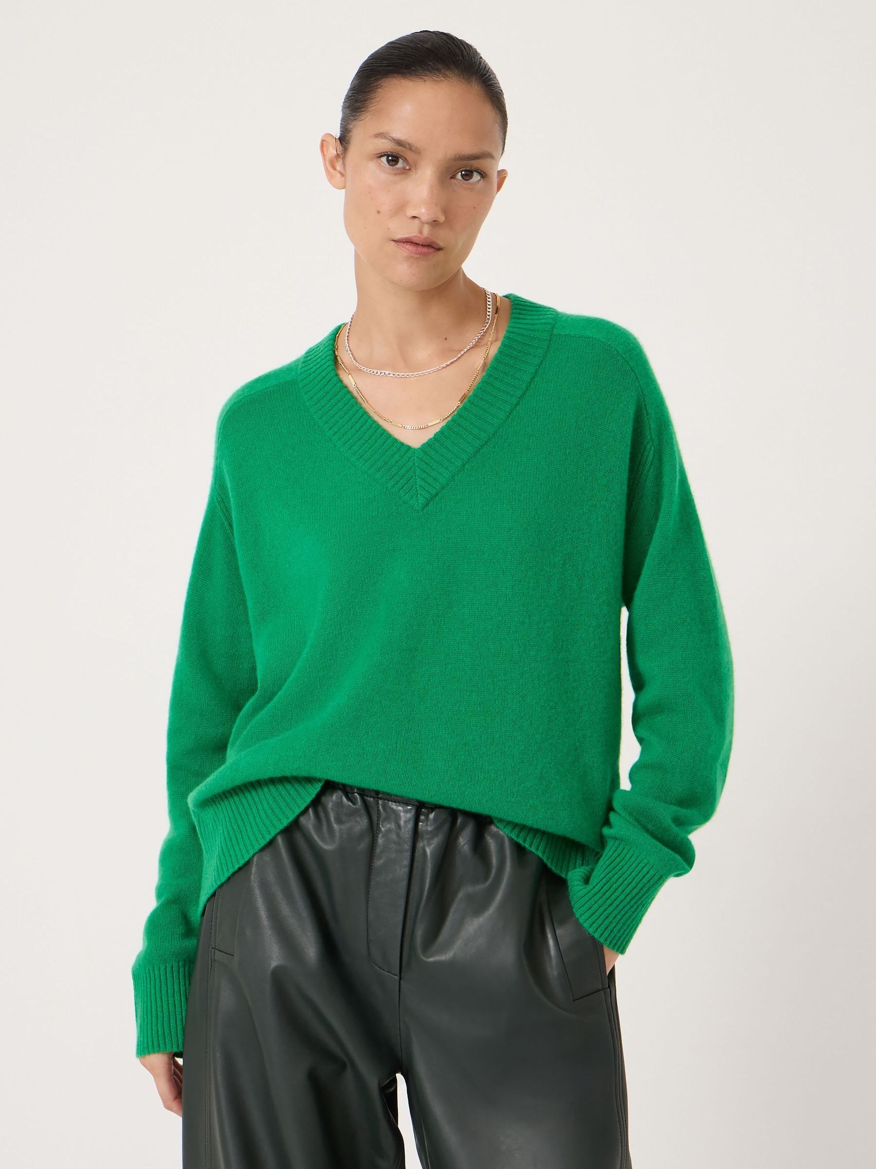 Buy Hush Green Colette Cashmere V-Neck Saddle Sleeve Jumper from