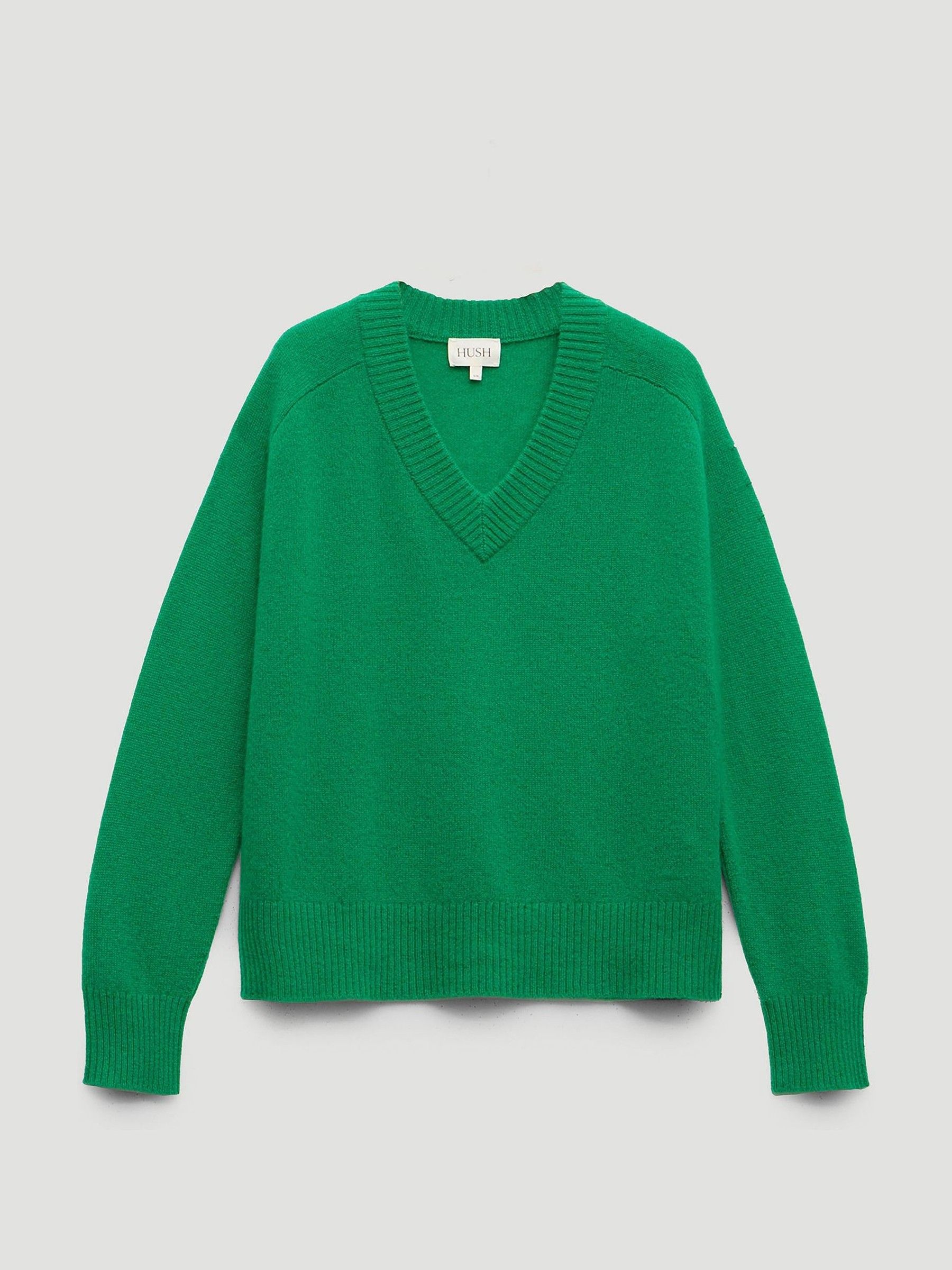 Buy Hush Green Colette Cashmere V-Neck Saddle Sleeve Jumper from