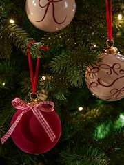 Set of 9 Red Bow Shatterproof Christmas Baubles - Image 2 of 3