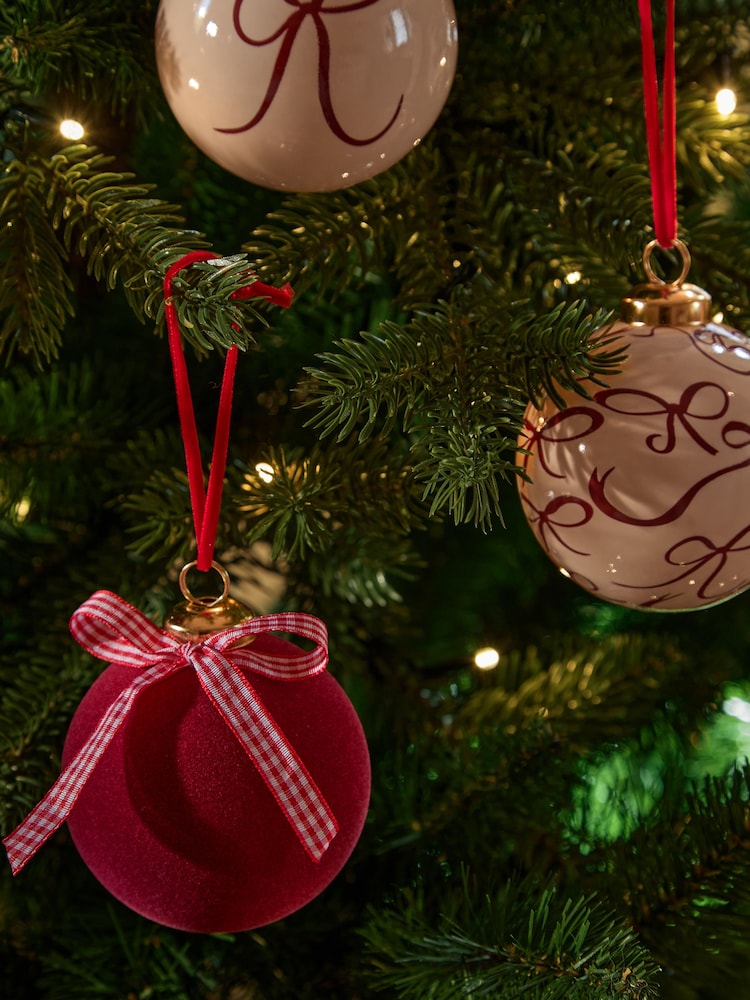 Set of 9 Red Bow Shatterproof Christmas Baubles - Image 2 of 3