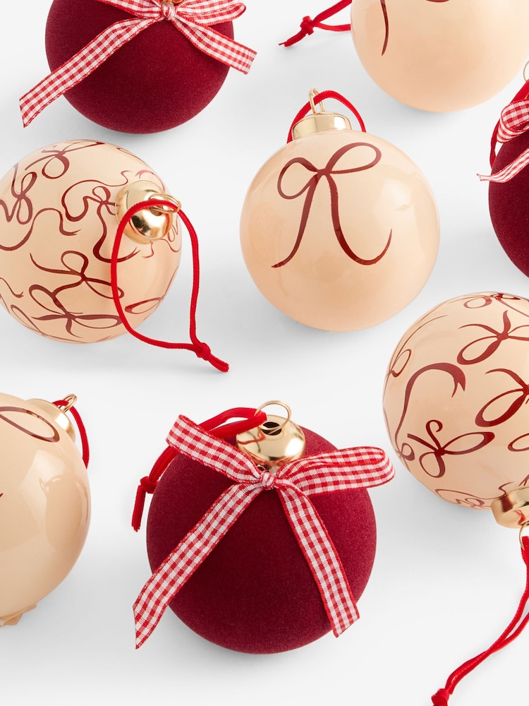 Set of 9 Red Bow Shatterproof Christmas Baubles - Image 3 of 3
