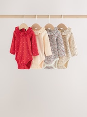 Red Ditsy Floral Baby Long Sleeve Frill Bodysuits 4 Pack (0mths-2yrs) - Image 1 of 9