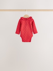 Red Ditsy Floral Baby Long Sleeve Frill Bodysuits 4 Pack (0mths-2yrs) - Image 3 of 9
