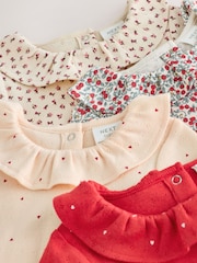 Red Ditsy Floral Baby Long Sleeve Frill Bodysuits 4 Pack (0mths-2yrs) - Image 8 of 9