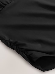 Black Soft Touch Slinky V-Neck Ruched Short Sleeve Top - Image 7 of 7