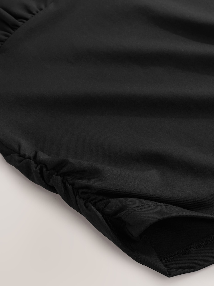 Black Soft Touch Slinky V-Neck Ruched Short Sleeve Top - Image 7 of 7