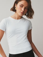 White & Brown Polka Dot Soft Touch Slinky Crew Neck Short Sleeve T-Shirt - Image 2 of 9