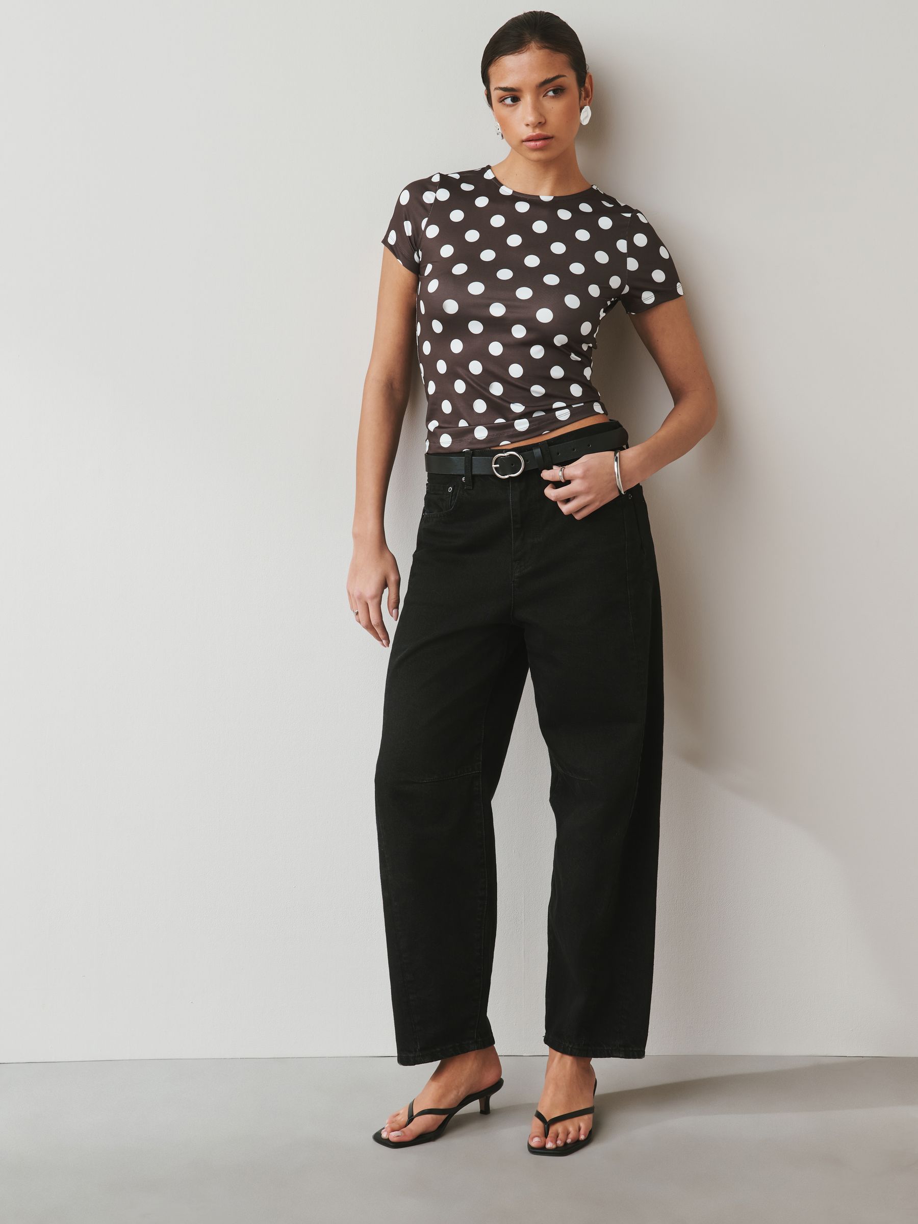 Buy 2 Pack White & Brown Polka Dot Soft Touch Slinky Crew Neck
