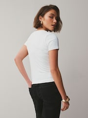 White & Brown Polka Dot Soft Touch Slinky Crew Neck Short Sleeve T-Shirt - Image 4 of 9