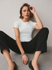 White & Brown Polka Dot Soft Touch Slinky Crew Neck Short Sleeve T-Shirt - Image 5 of 9