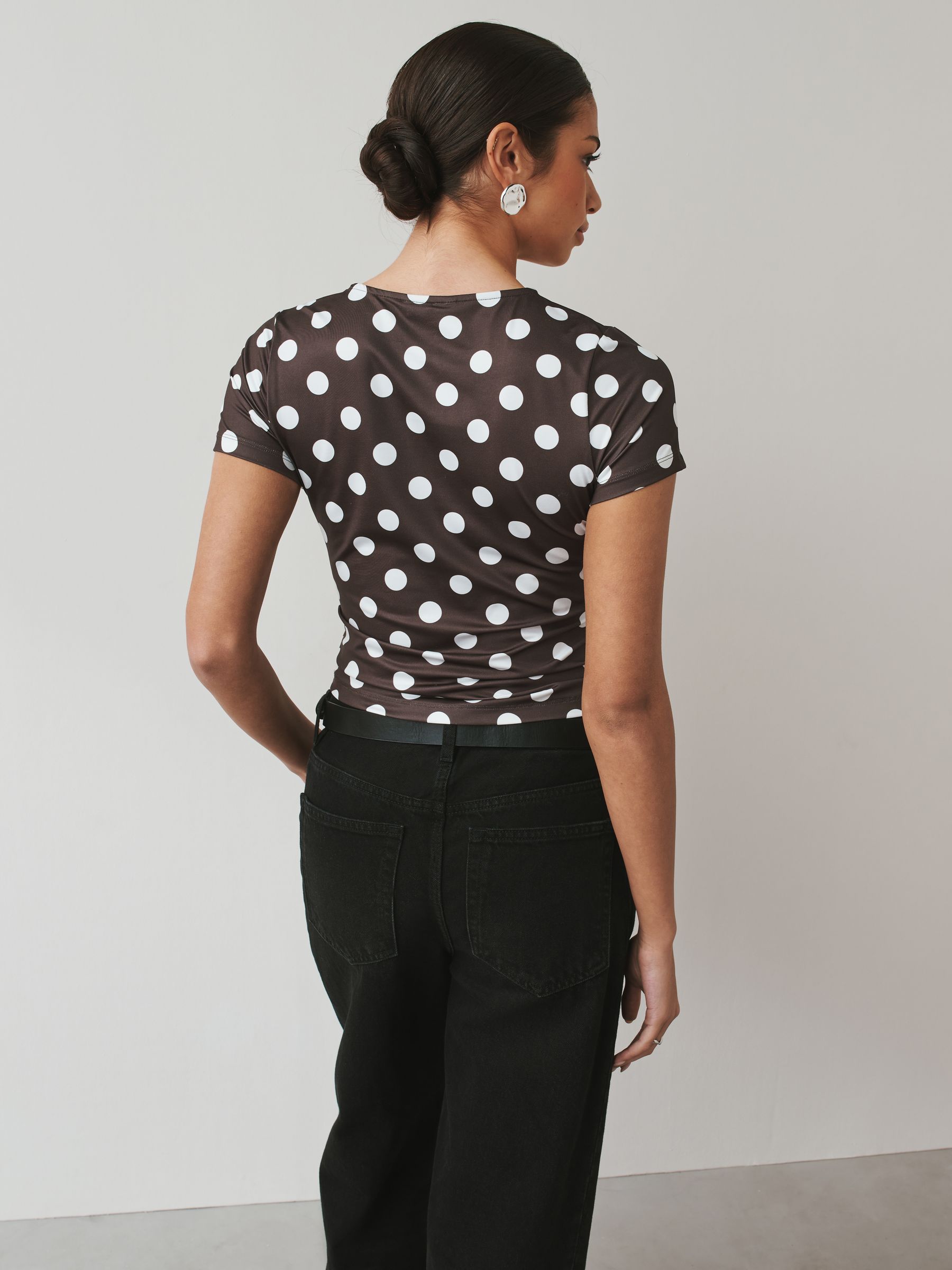 Buy 2 Pack White & Brown Polka Dot Soft Touch Slinky Crew Neck