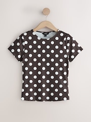 White & Brown Polka Dot Soft Touch Slinky Crew Neck Short Sleeve T-Shirt - Image 7 of 9