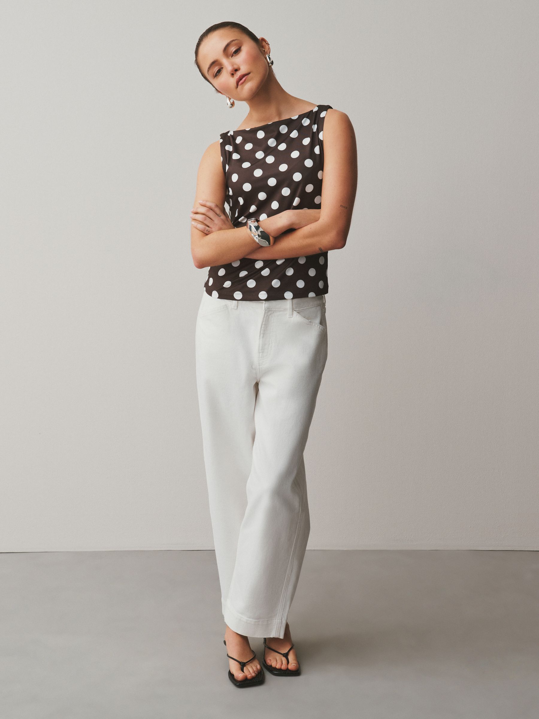 Buy Chocolate Brown/White Polka Dot Soft Touch Slinky Boat Neck